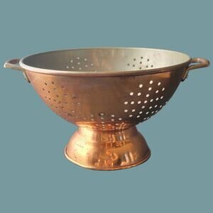 Vintage 1980s 9" Copper Colander with Aluminum and Brass